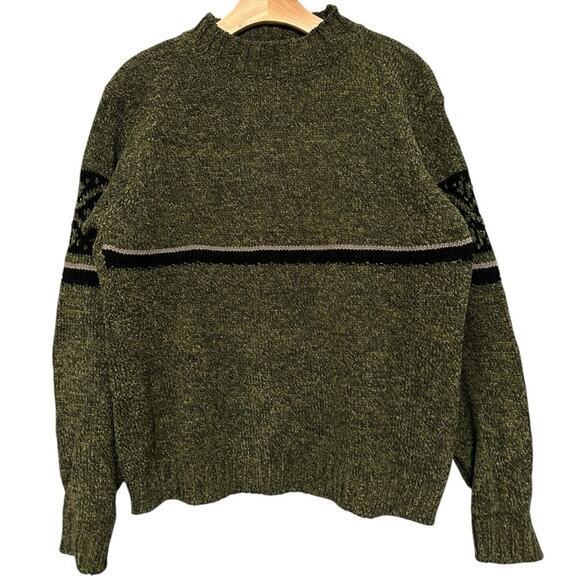 United Colors Of Benetton Vintage Women’s Xl Hunter Green Fair Isle Arms Sweater